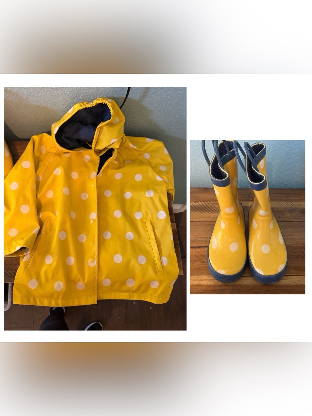Foxfire for Kids Yellow Polka Dot Raincoat & Rain Boots Set 4T / Size 9